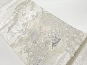 リサイクル　プラチナ箔孔雀に松・花模様織出し袋帯